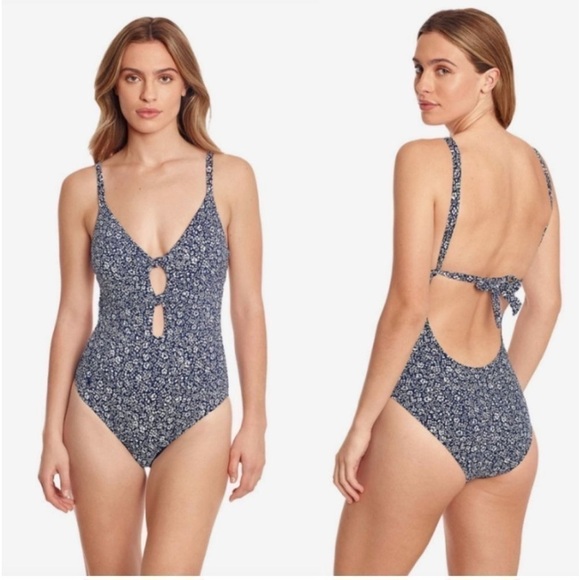 Polo Ralph Lauren NWT Navy Blue Floral Double Front Tie One Piece Bathing Suit - Picture 5 of 16